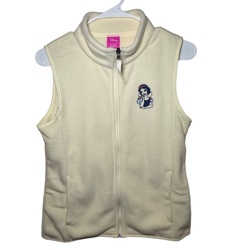 Disney Snow White Fleece Vest Kids XXL Cream Zip Front Embroidered Character New